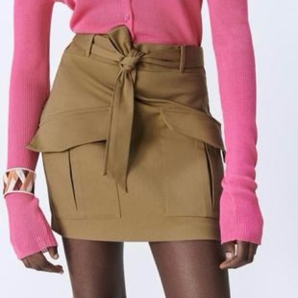 Zara NWT Belted Mini Skirt Tan XS - Picture 4 of 5